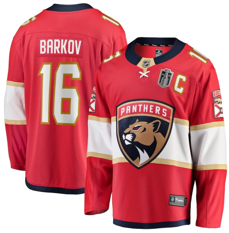 Men Aleksander Barkov 16 Florida Panthers 2024 Stanley Cup Final Home Breakaway Player Jersey Red by Hockey David