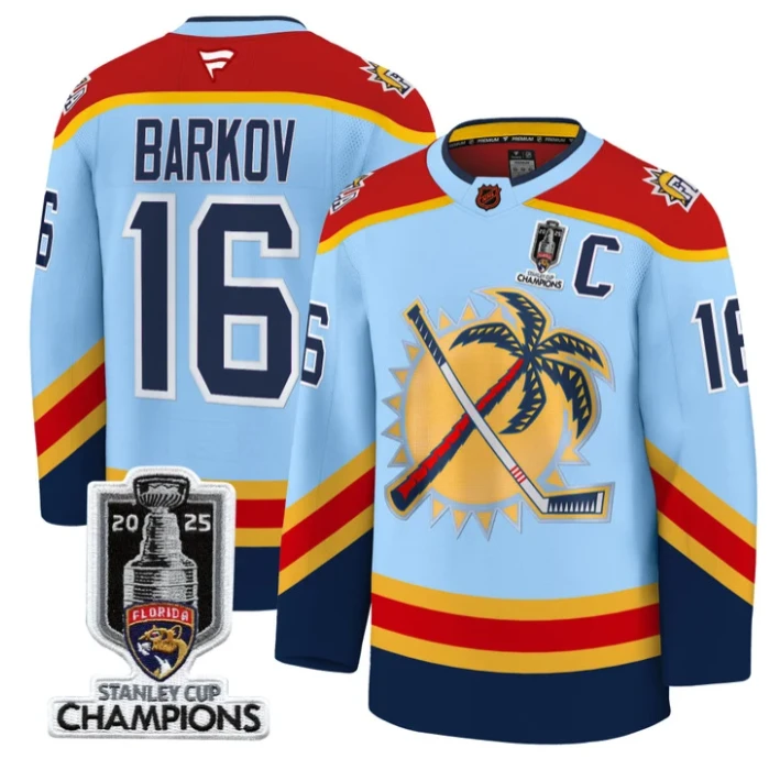 Men Aleksander Barkov Jersey #16 Florida Panthers 2025 Stanley Cup Blue by Hockey David