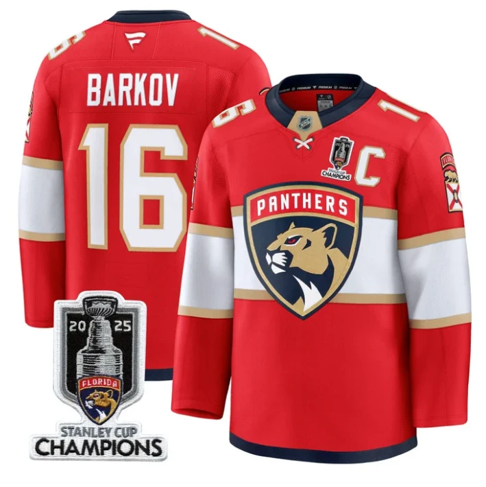 Men Aleksander Barkov Jersey #16 Florida Panthers 2025 Stanley Cup Red by Hockey David