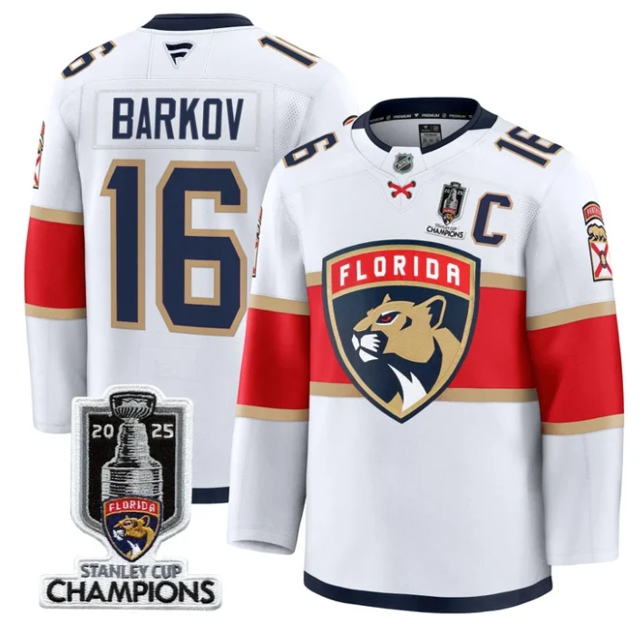 Men Aleksander Barkov Jersey #16 Florida Panthers 2025 Stanley Cup White by Hockey David