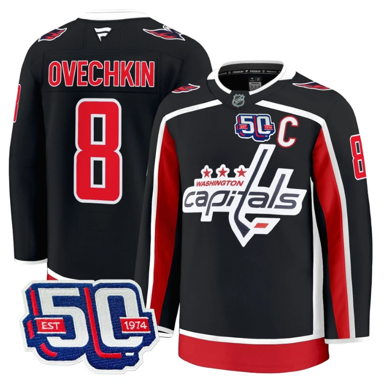 Men Alex Ovechkin Jersey #8 Washington Capitals 50th Anniversary Stitched Black by Hockey David