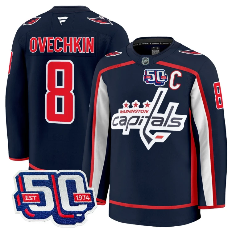 Men Alex Ovechkin Jersey #8 Washington Capitals 50th Anniversary Stitched Navy by Hockey David