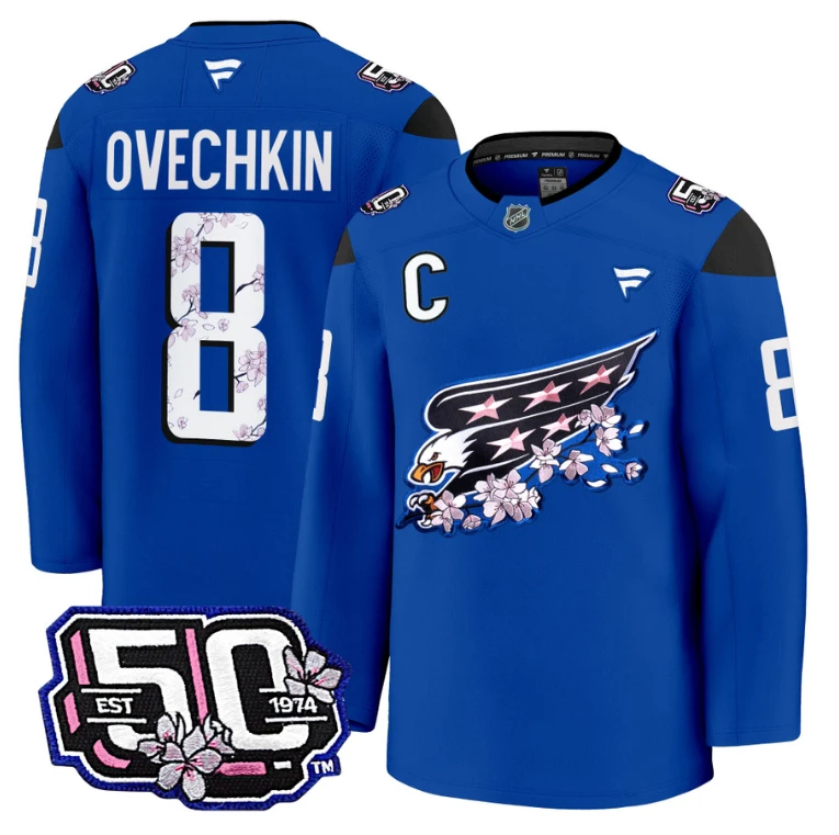 Men Alex Ovechkin Jersey #8 Washington Capitals 50th Stitched Cherry Blossom (Copy) by Hockey David