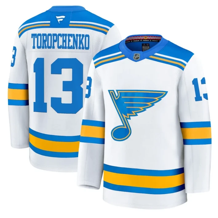 Men Alexey Toropchenko Jersey #13 St. Louis Blues 2025-26 Premium Stitched White by Hockey David