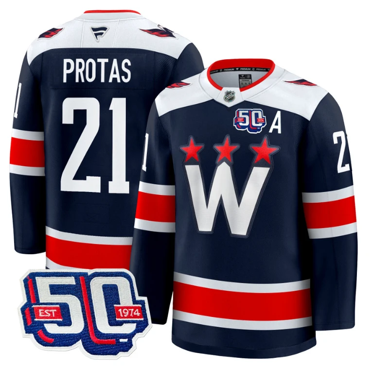 Men Aliaksei Protas Jersey #21 Washington Capitals 50th Anniversary Navy by Hockey David