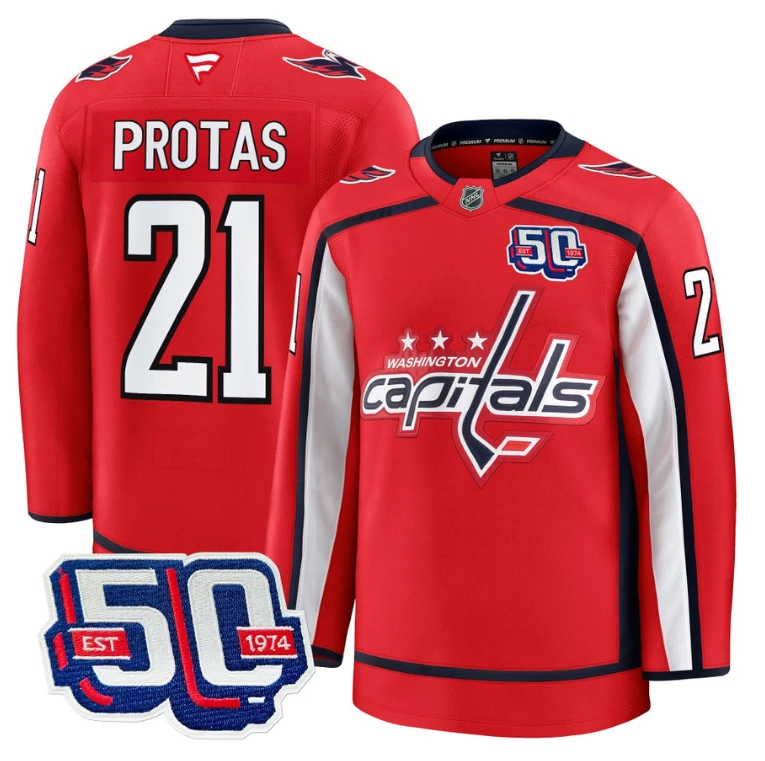 Men Aliaksei Protas Jersey #21 Washington Capitals 50th Anniversary Red by Hockey David