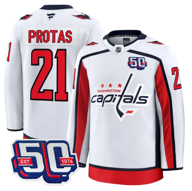 Men Aliaksei Protas Jersey #21 Washington Capitals 50th Anniversary White by Hockey David