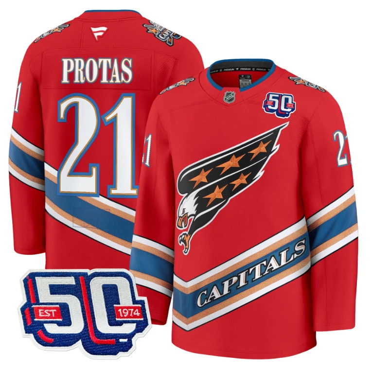 Men Aliaksei Protas Jersey #21 Washington Capitals Eagle 50th Anniversary Red by Hockey David