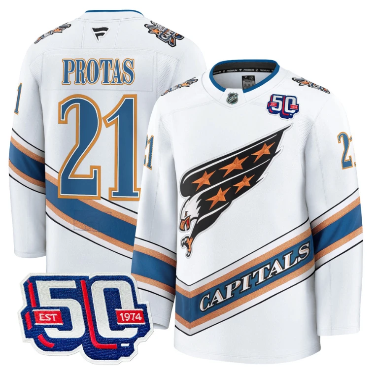 Men Aliaksei Protas Jersey #21 Washington Capitals Eagle 50th Anniversary White by Hockey David