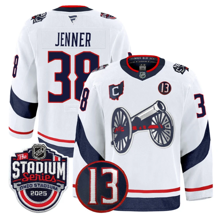 Men Boone Jenner Jersey #38 Columbus Blue Jackets 2025 Stadium Series White by Hockey David