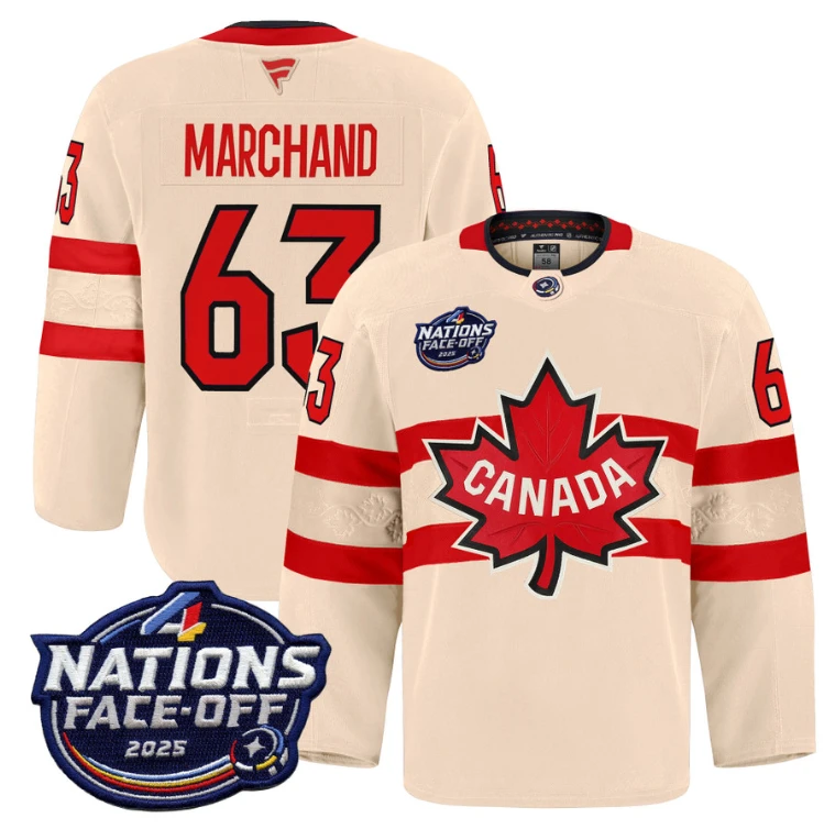 Men Brad Marchand Jersey #63 Canada 4 Nations Face-Off 2025 Pro Stitched Cream by Hockey David
