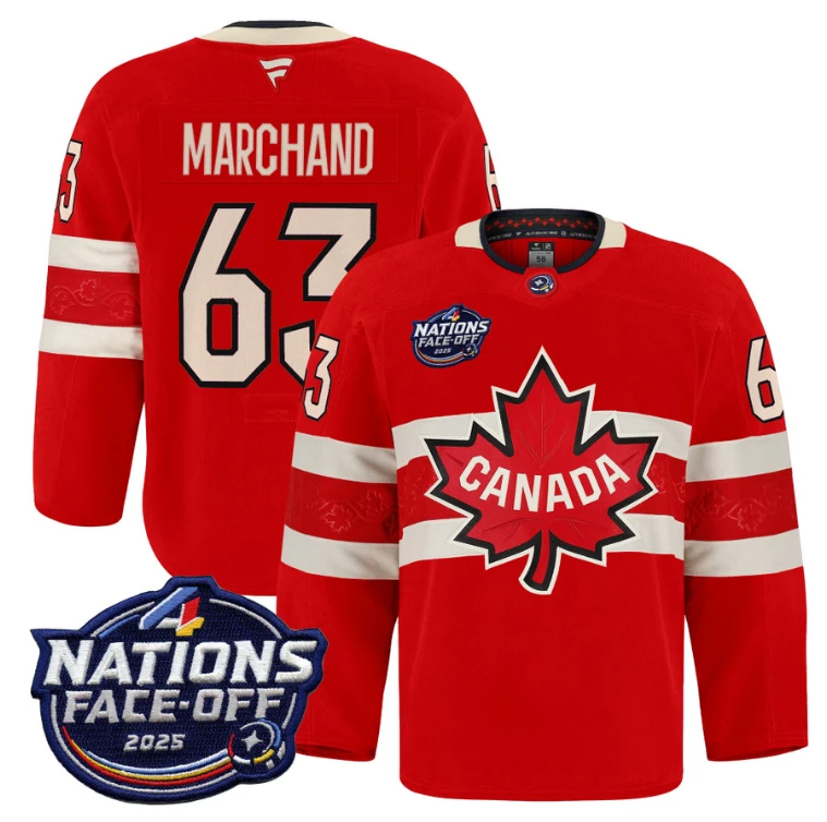 Men Brad Marchand Jersey #63 Canada 4 Nations Face-Off 2025 Pro Stitched Red (Copy) by Hockey David