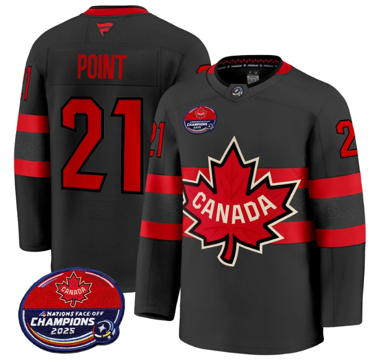 Men Brayden Point Jersey #21 Canada 4 Nations Face-Off 2025 Champions V2 Black by Hockey David