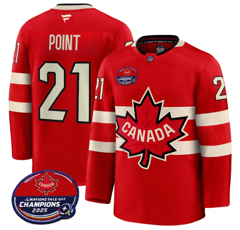 Men Brayden Point Jersey #21 Canada 4 Nations Face-Off 2025 Champions V2 Red by Hockey David