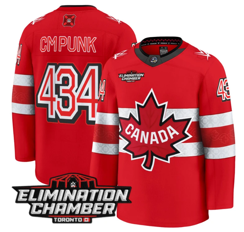 Men CM Punk Jersey #434 Elimination Chamber Toronto 2025 Premium Stitched Red by Hockey David
