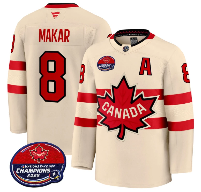 Men Cale Makar Jersey #8 Canada 4 Nations Face-Off 2025 Champions V2 Cream by Hockey David