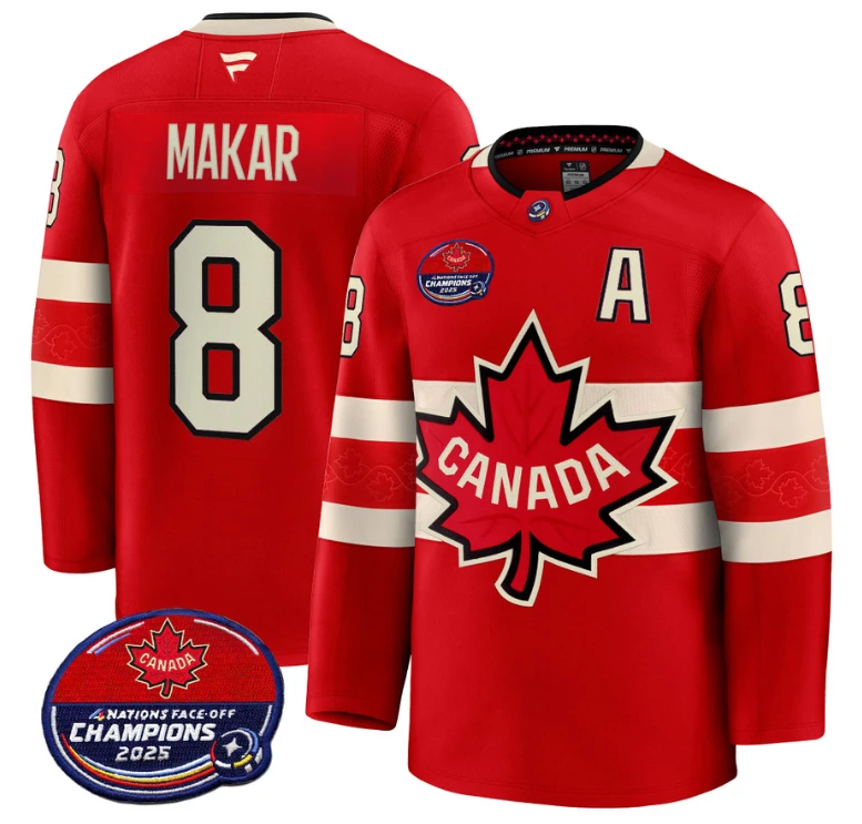 Men Cale Makar Jersey #8 Canada 4 Nations Face-Off 2025 Champions V2 Red by Hockey David
