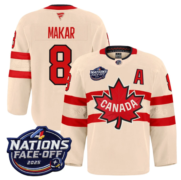 Men Cale Makar Jersey #8 Canada 4 Nations Face-Off 2025 Pro Stitched Cream by Hockey David