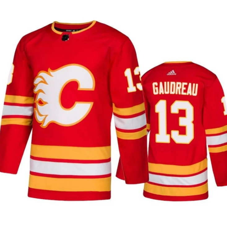 Men Calgary Flames Johnny Gaudreau 13 Alternate Red Jersey Jersey by Hockey David