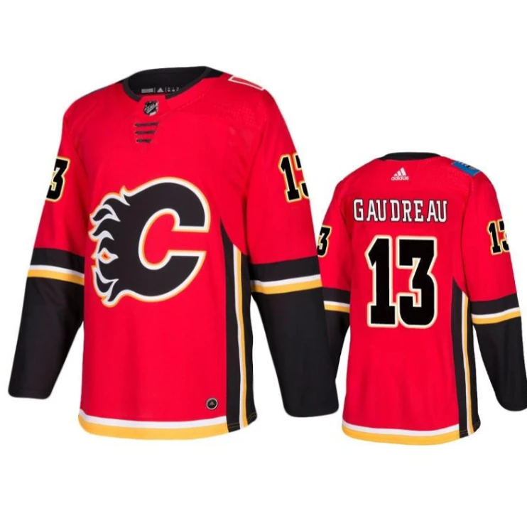 Men Calgary Flames Johnny Gaudreau 13 Home Red Jersey Jersey by Hockey David