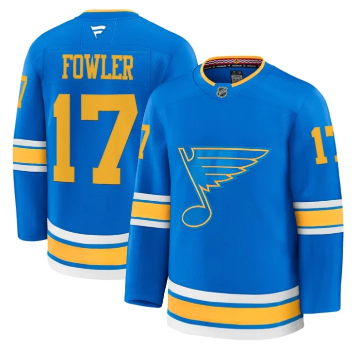 Men Cam Fowler Jersey #17 St. Louis Blues 2025-26 Premium Stitched Blue by Hockey David