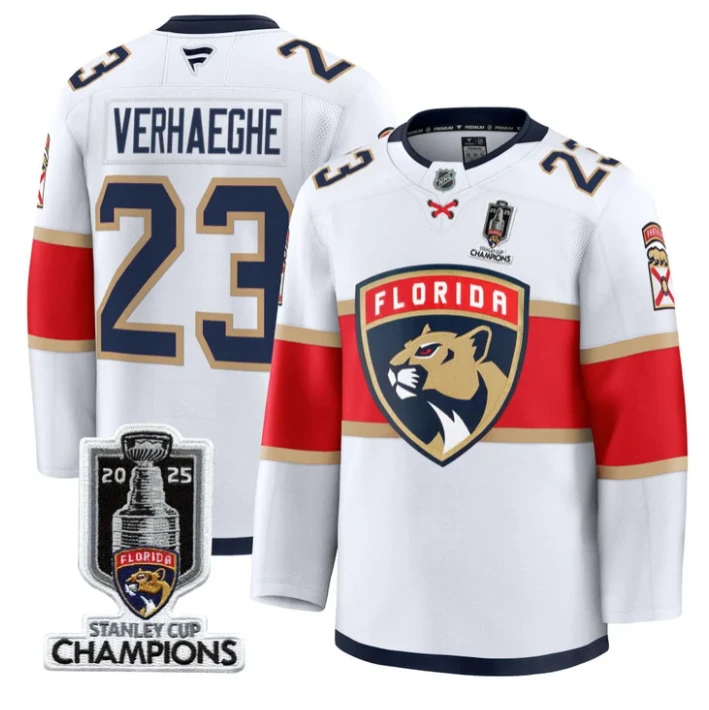 Men Carter Verhaeghe Jersey #23 Florida Panthers 2025 Stanley Cup White by Hockey David