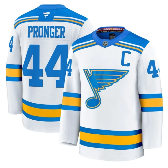 Men Chris Pronger Jersey #44 St. Louis Blues 2025-26 Premium Stitched White by Hockey David