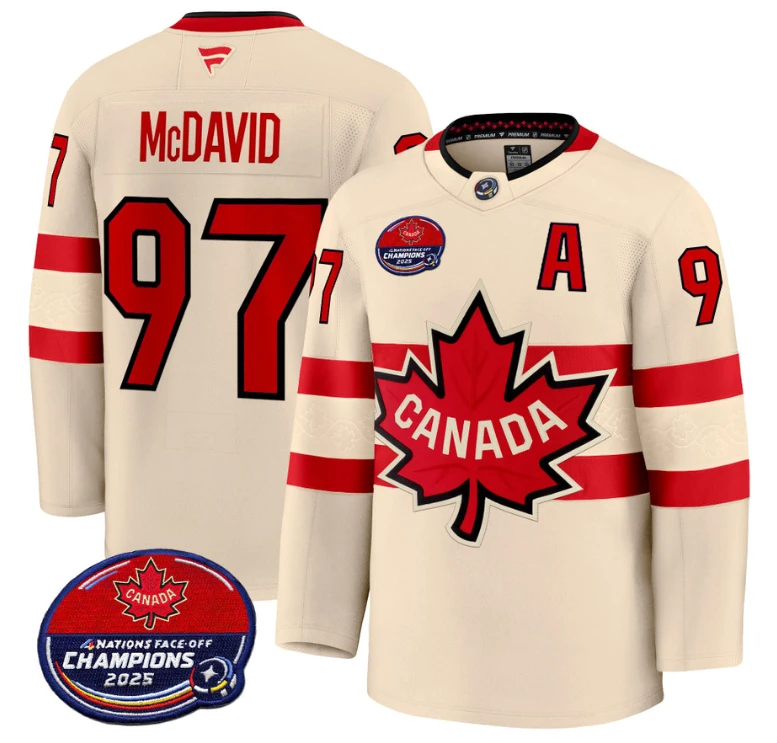 Men Connor McDavid Jersey #97 Canada 4 Nations Face-Off 2025 Champions V2 Cream by Hockey David