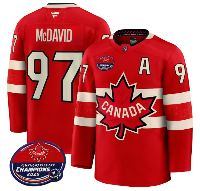 Men Connor McDavid Jersey #97 Canada 4 Nations Face-Off 2025 Champions V2 Red by Hockey David