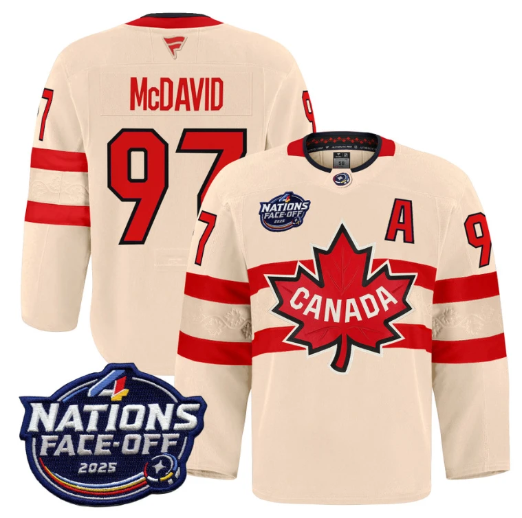 Men Connor McDavid Jersey #97 Canada 4 Nations Face-Off 2025 Pro Stitched Cream by Hockey David