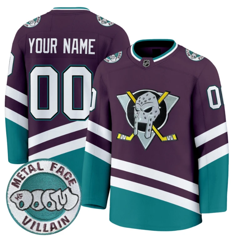 Men Custom Anaheim Ducks Jersey MF DOOM Metal Face Villain Patch Stitched by Hockey David
