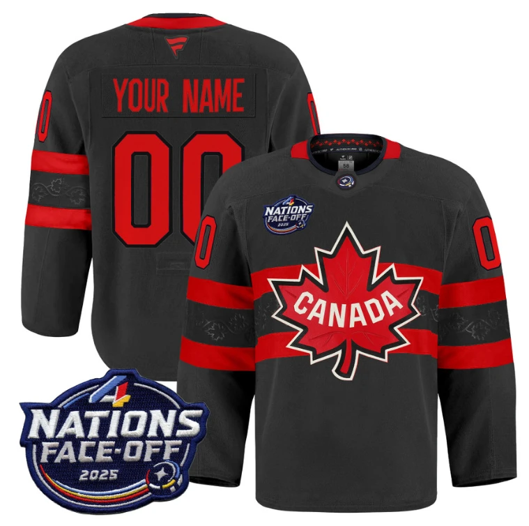 Men Custom Canada Jersey Name, Number 4 Nations Face-Off 2025 Pro Stitched Black by Hockey David
