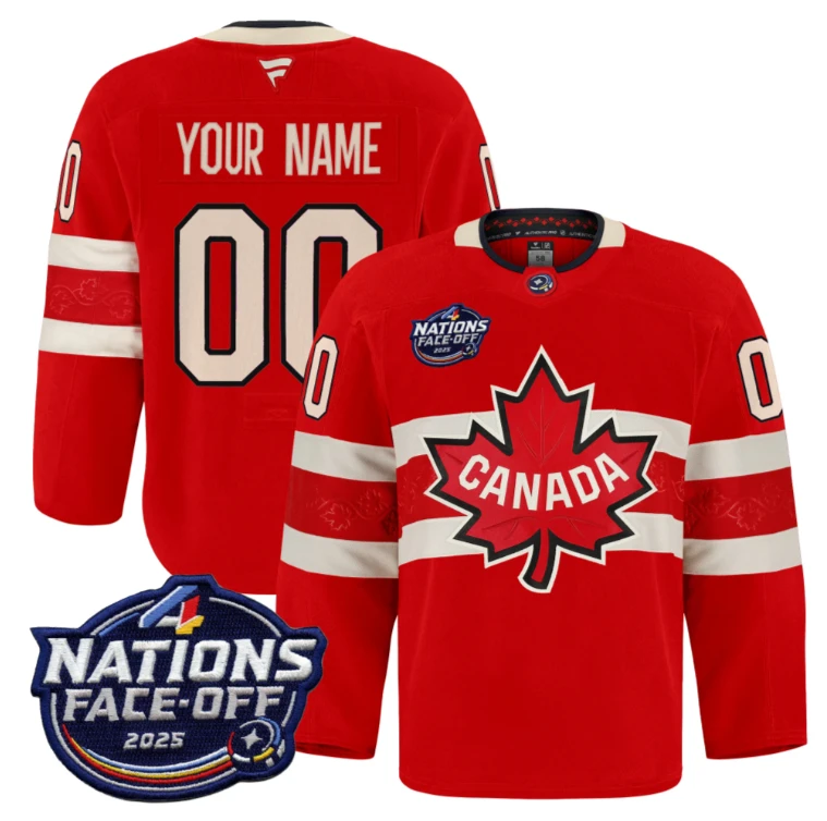 Men Custom Canada Jersey Name, Number 4 Nations Face-Off 2025 Pro Stitched Red by Hockey David