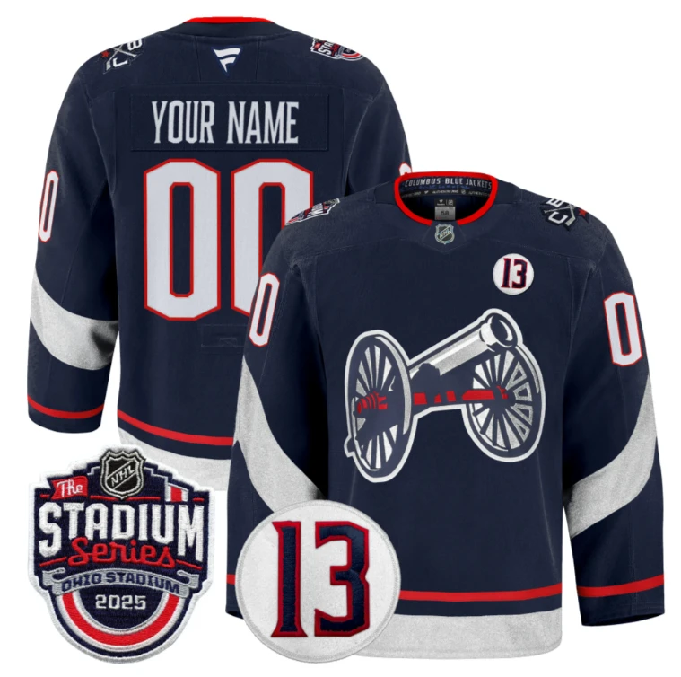 Men Custom Columbus Blue Jackets Jersey 2025 Stadium Series Johnny Gaudreau Navy by Hockey David