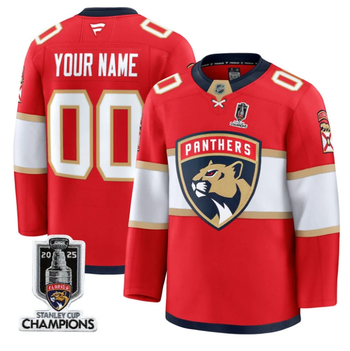 Men Custom Florida Panthers Jersey 2025 Stanley Cup Champions Red by Hockey David
