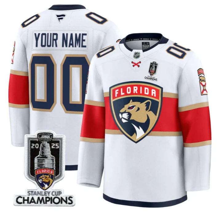 Men Custom Florida Panthers Jersey 2025 Stanley Cup Champions White by Hockey David