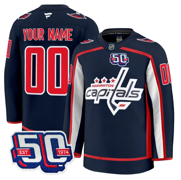 Men Custom Washington Capitals Jersey 50th Anniversary Premium Stitched Navy by Hockey David