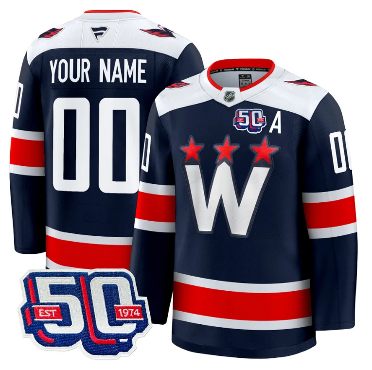 Men Custom Washington Capitals Jersey 50th Anniversary Premium V2 Stitched Navy by Hockey David
