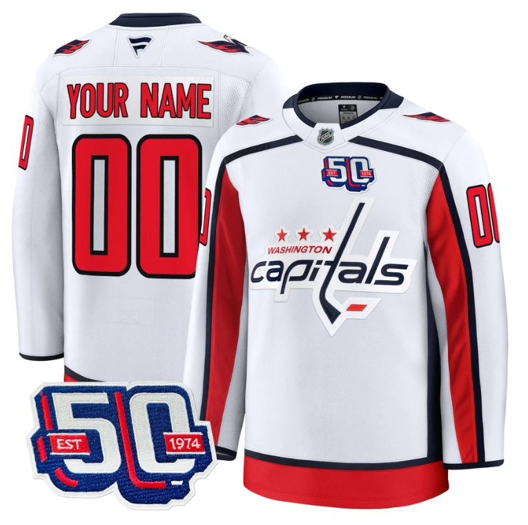 Men Custom Washington Capitals Jersey 50th Anniversary Premium V2 Stitched White by Hockey David