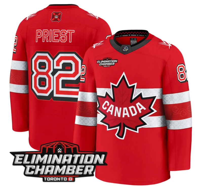 Men Damian Priest Jersey #82 Elimination Chamber Toronto 2025 Stitched Red by Hockey David