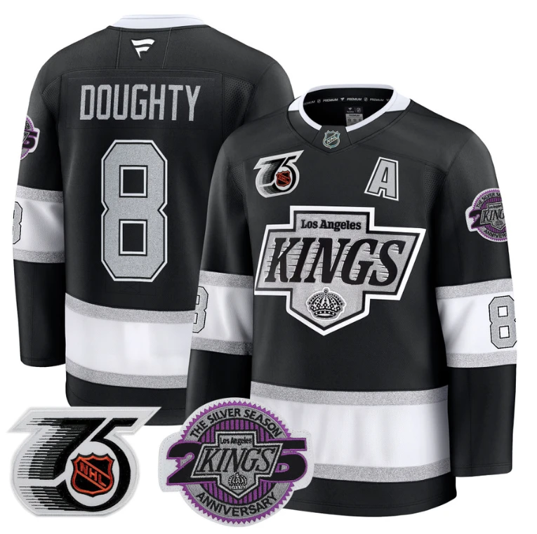 Men Drew Doughty Jersey #8 Los Angeles Kings 91-92 75th 25th Anniversary Black by Hockey David