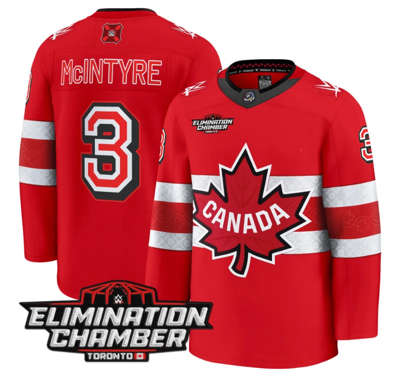 Men Drew McIntyre Jersey #3 Elimination Chamber Toronto 2025 Stitched Red by Hockey David