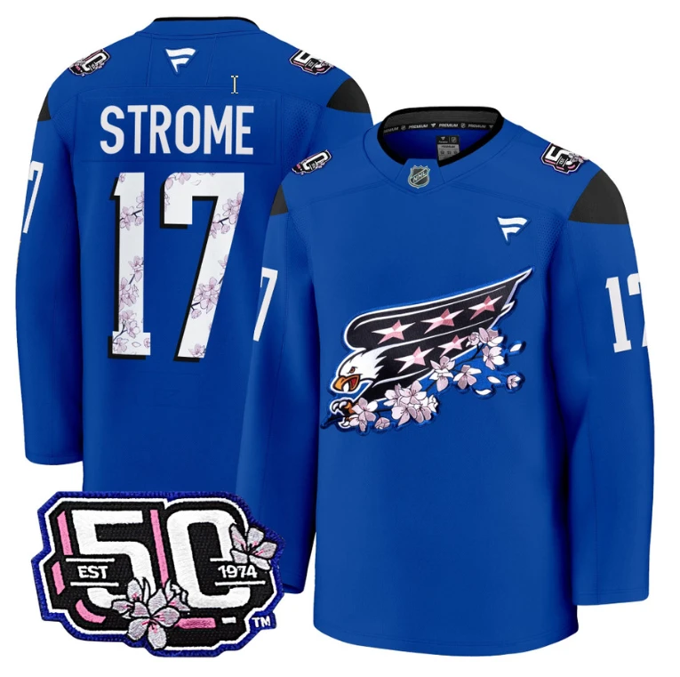 Men Dylan Strome Jersey #17 Washington Capitals 50th Anniversary Cherry Blossom by Hockey David