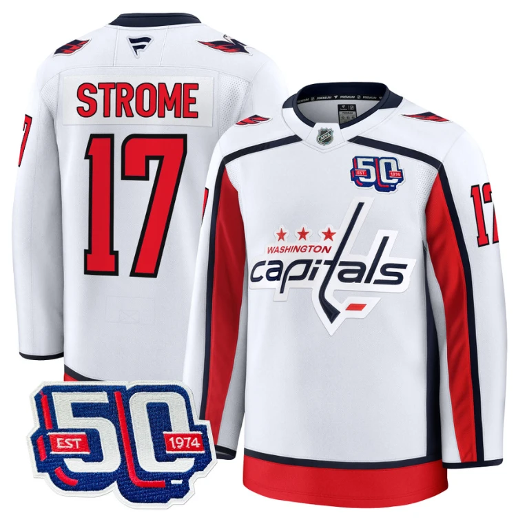 Men Dylan Strome Jersey #17 Washington Capitals Team 50th V2 Stitched White by Hockey David