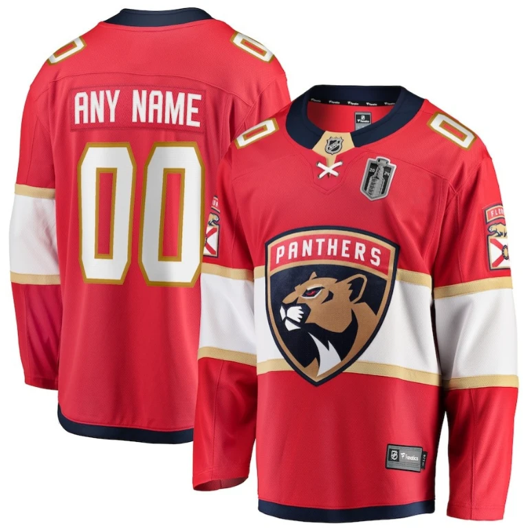 Men Florida Panthers 2024 Stanley Cup Final Home Breakaway Custom Name Jersey Red by Hockey David