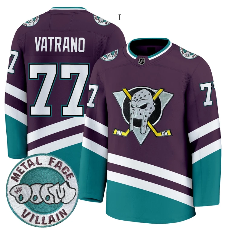Men Frank Vatrano Jersey #77 Anaheim Ducks MF DOOM Metal Face Villain Stitched by Hockey David