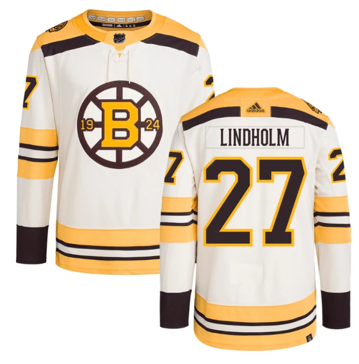 Men Hampus Lindholm 27 Boston Bruins 100th Anniversary Primegreen Third Men Jersey Cream by Hockey David