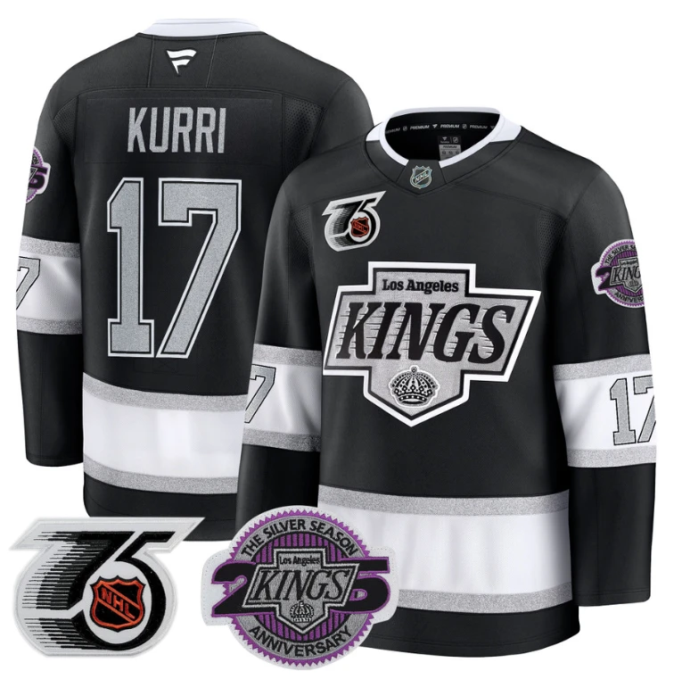 Men Jari Kurri Jersey #17 Los Angeles Kings 91-92 75th 25th Anniversary Black by Hockey David