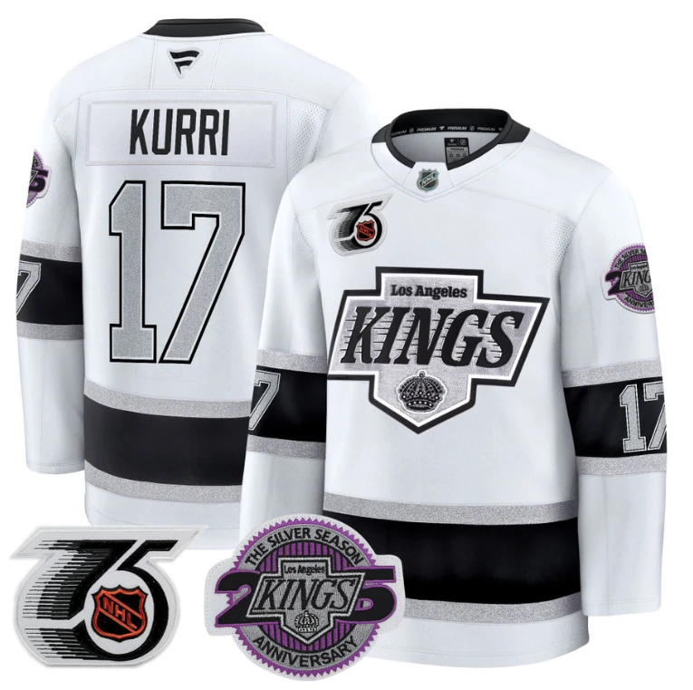 Men Jari Kurri Jersey #17 Los Angeles Kings 91-92 75th 25th Anniversary White by Hockey David