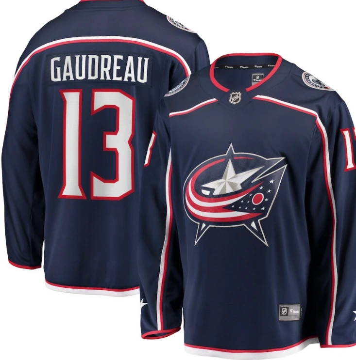 Men Johnny Gaudreau 13 Columbus Blue Jackets Navy Breakaway Jersey by Hockey David